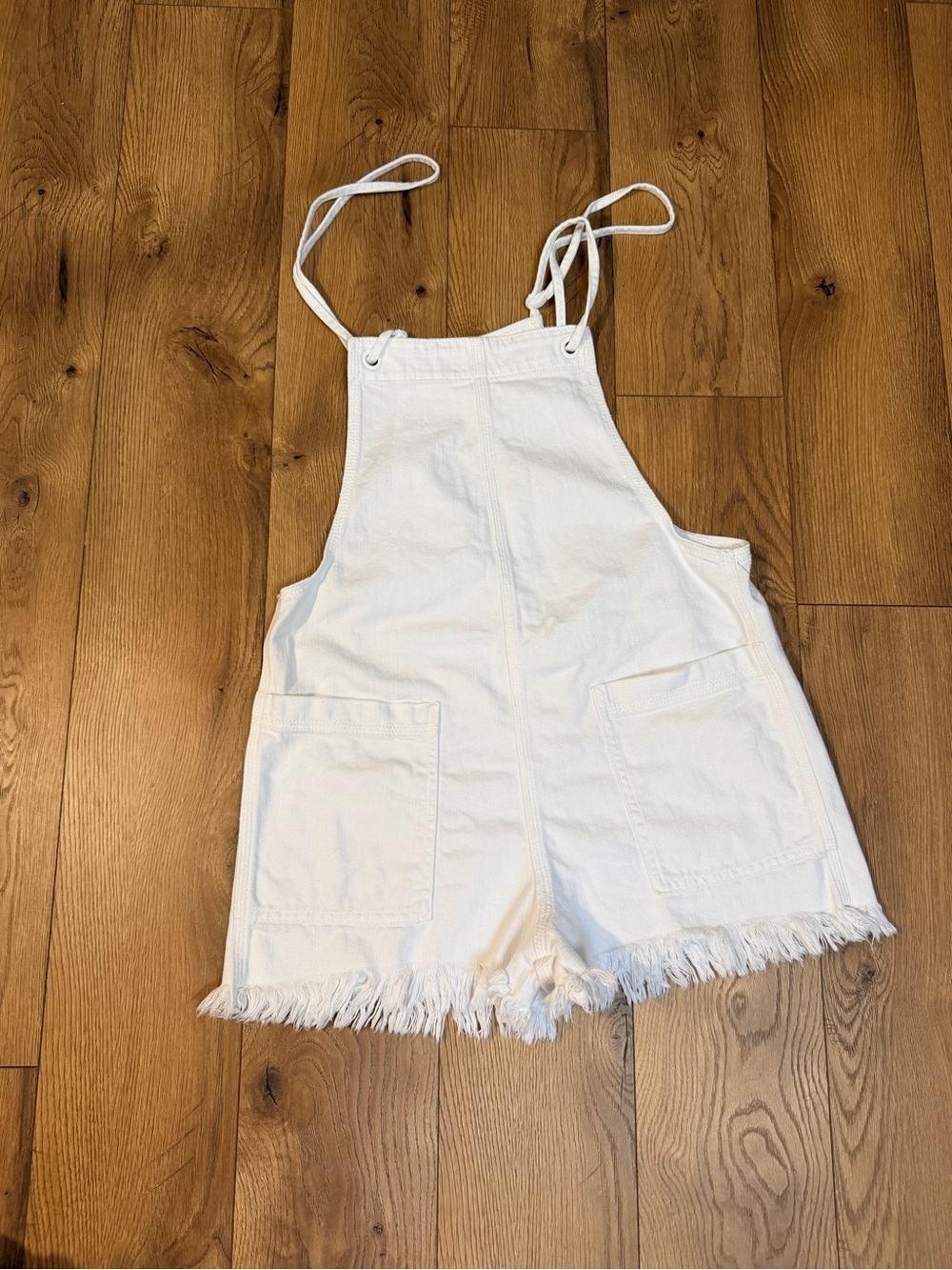 aerie White Denim Short Overalls Romper